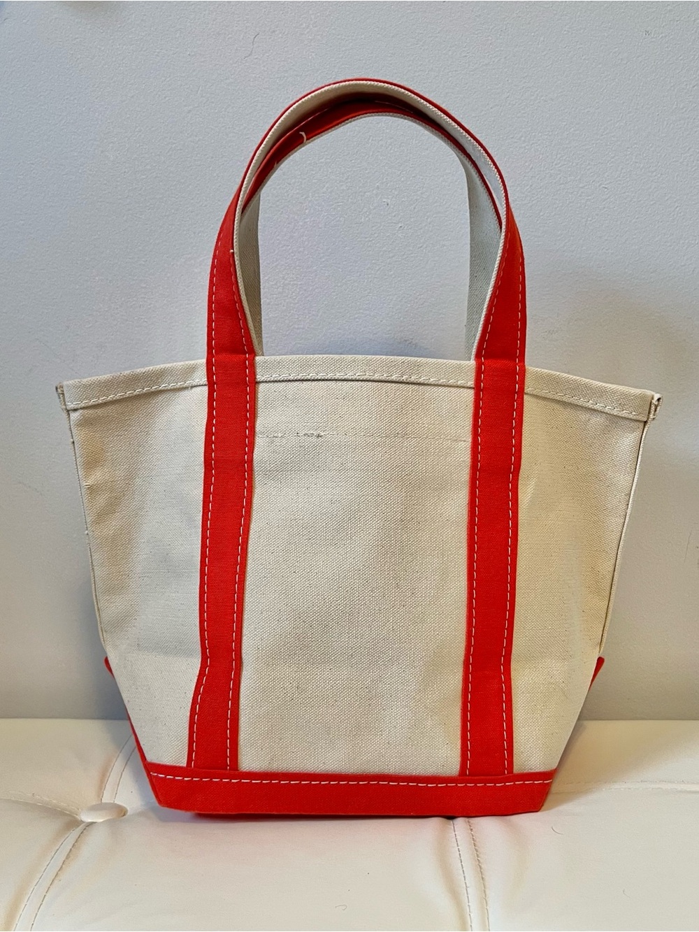 Anthropologie Cream Canvas Tote with Red Trim and Beaded Cocktail Patch - Picture 4 of 8